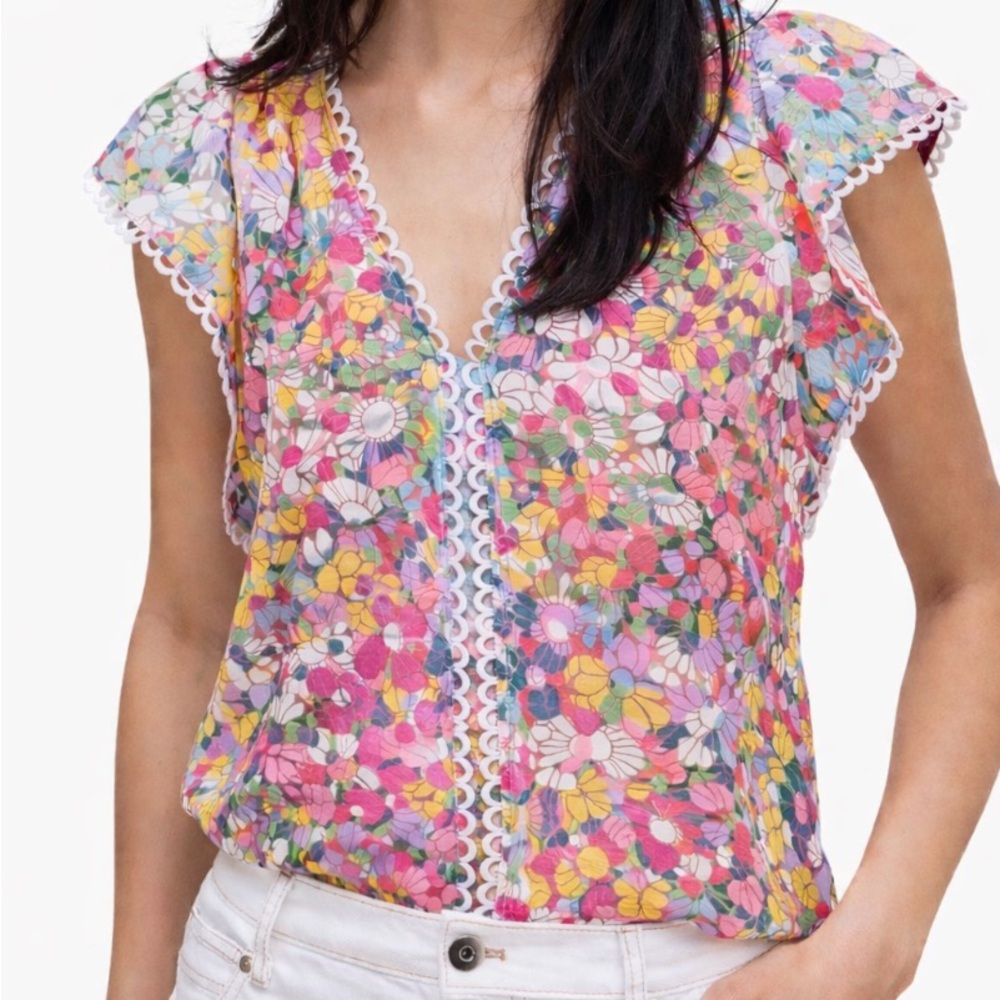 Kate Spade Floral Dots Burnout Blouse - Size Small